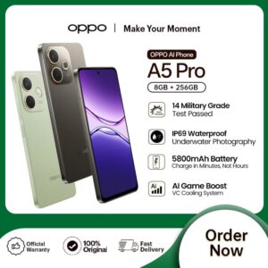The Oppo A5 Pro 5G is a budget-friendly smartphone featuring a large display, dual-camera setup, fast 5G connectivity, and long-lasting battery life, offering great value for its price.